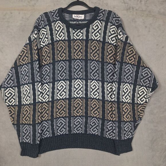 Jantzen Sweater Mens XL Knit Made In USA Crew Neck geometric AOP grandpa - Picture 1 of 7